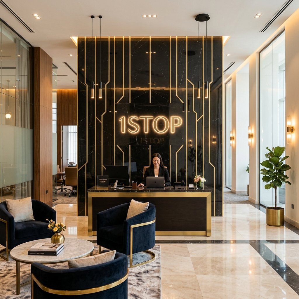 1 STOP REAL ESTATE & BUILDERS Premium Reception Lobby